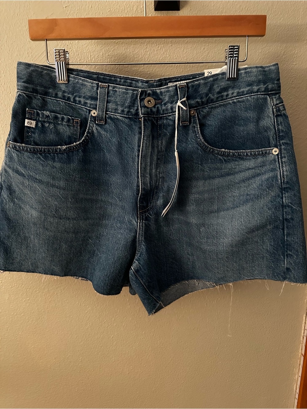 AG Adriano Goldschmied Blue Raw-Hem Denim Cutoff Shorts
